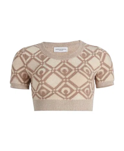 Marine Serre Diamond Moon Jacquard Short Knitted Blouse In Nude