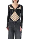 Marine Serre Black Draped Body With Moon Brooch And Cut-outs In Black