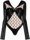 Marine Serre Draped Viscose Bodysuit With Crescent Moon Print Design For Women