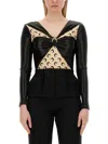 Marine Serre Draped Viscose Bodysuit With Crescent Moon Print Design For Women