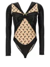 Marine Serre Draped Viscose Bodysuit With Crescent Moon Print Design For Women In Black
