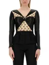 Marine Serre Draped Viscose Bodysuit With Crescent Moon Print Design For Women In Black