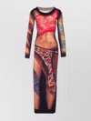Marine Serre Multicolor Long Dress With All-over Graphic Print