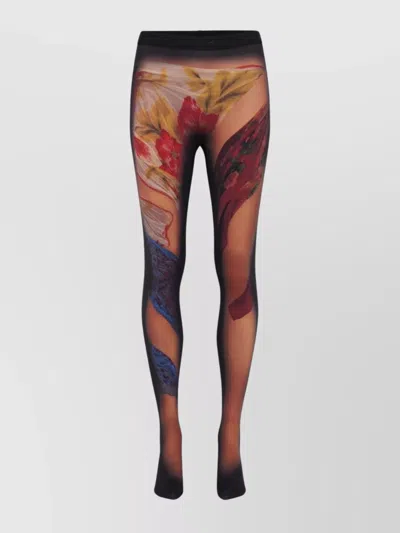 MARINE SERRE DRAPED FLORAL PRINT SHEER TROMPE L'OEIL LEGGINGS