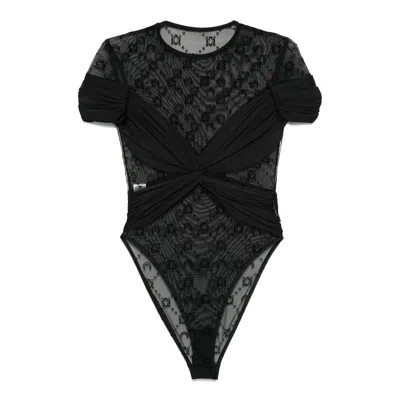 Marine Serre Draped Jersey Bodysuit In Black