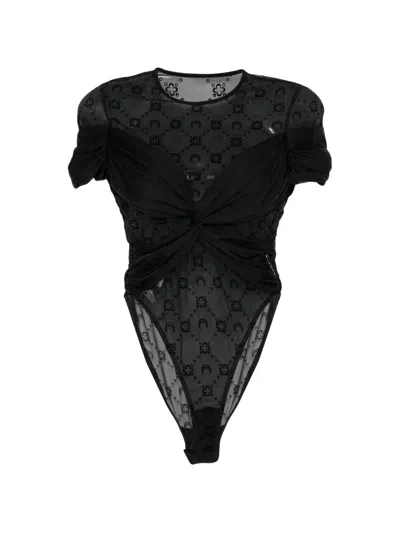 Marine Serre Draped Jersey Bodysuit In Black