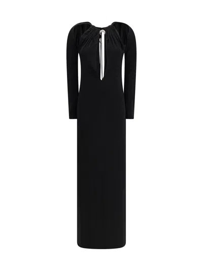 MARINE SERRE DRAPED JERSEY LONG DRESS
