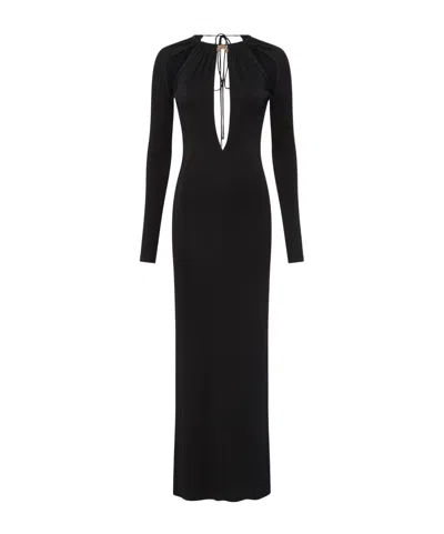MARINE SERRE DRAPED JERSEY LS LONG DRESS