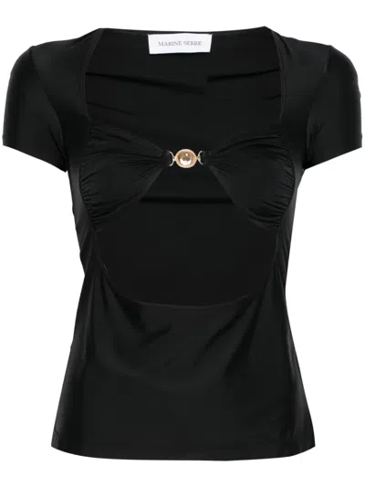 Marine Serre Draped Jersey Top In Black