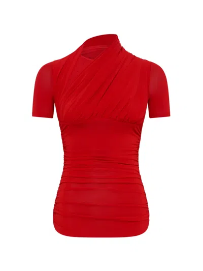Marine Serre Draped Plumetis Top In Red