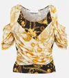 Marine Serre Cross Draped Multi Print Jersey Top In Ornament Black