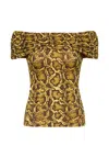 Marine Serre Draped Python-printed Blouse In Yellow