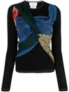 Marine Serre Draped Scarf-print Jersey Top In Black