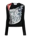 Marine Serre Draped Scarf-print Jersey Top In Black