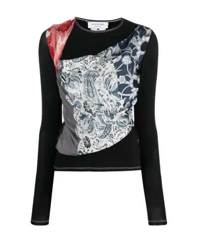 Marine Serre Draped Scarf-print Jersey Top In Black