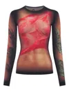 Marine Serre Multicolor Top With Draped Details And All-over Graphic Print In Tech Fabric Woman In Multi