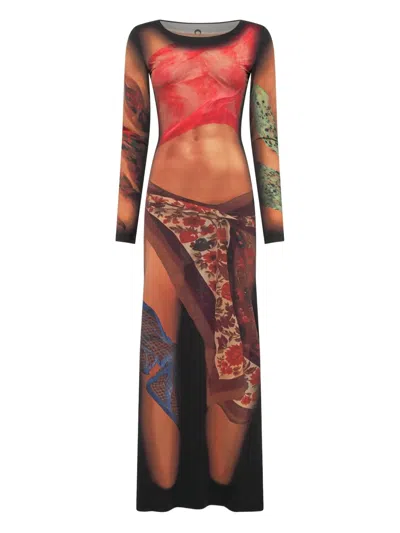MARINE SERRE DRAPED STATUE JERSEY MAXI DRESS
