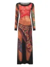 Marine Serre Multicolor Long Dress With All-over Graphic Print