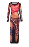 Marine Serre Multicolor Long Dress With All-over Graphic Print In Multicolour