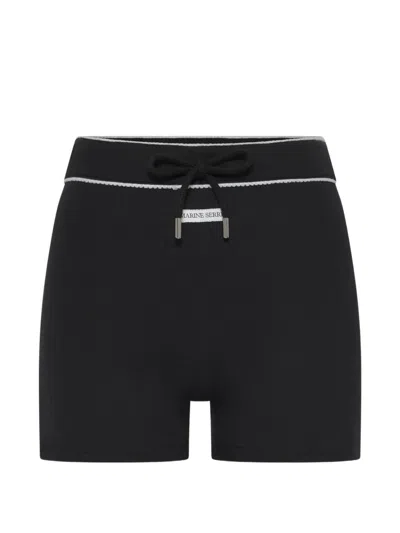 Marine Serre Light Ribbed Jersey Drawstring-waist Mini Shorts In Black