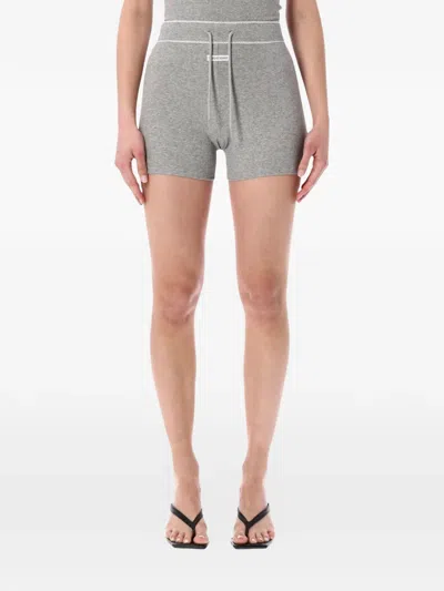 Marine Serre Light Ribbed Jersey Drawstring-waist Mini Shorts In Gray