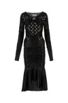 Marine Serre All Over Moon Ruched Jersey Midi Dress In Black