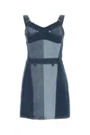 Marine Serre Patchwork Regenerated Stretch Denim Minidress In Blue
