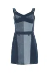 Marine Serre Patchwork Regenerated Stretch Denim Minidress In Blue