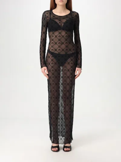 Marine Serre Moonogram Mesh Flock Maxi Dress In Black
