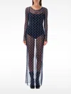 Marine Serre Brown Moon Printed Mesh Panelled Maxi Dress In Blau