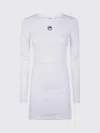 Marine Serre White Moon Logo Ribbed Jersey Ls Crewneck Minidress In White
