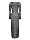 Marine Serre Womens Black Monogram-pattern Long-sleeved Mesh Midi Dress In Black