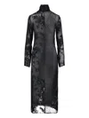 Marine Serre Sheer Black Midi Dress With Floral Patterns And Scarf Detail In Black