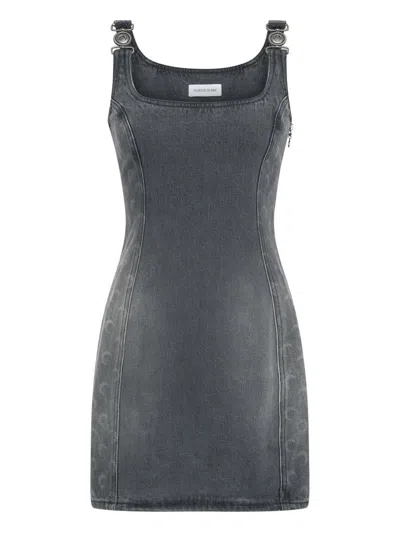 Marine Serre Marine Greenhouses Short Denim Dress With Crescent Details In Gray