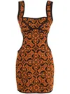 Marine Serre Geometric Pattern Embroidered Squaredneck Mini Dress In Red