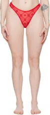 Marine Serre Moonogram-flocked Mesh Briefs In Red