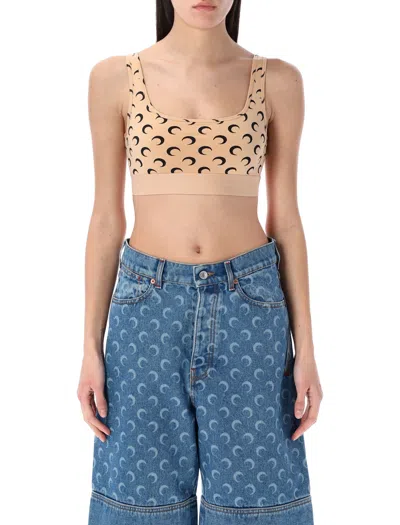 Marine Serre Elegant Moon Print Women's Top - Mini Style In Brown