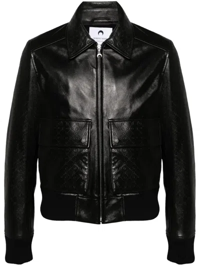Marine Serre Laminated Leather Aviator Jacket In Black