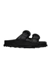 Marine Serre Embossed Leather Ms Ground Logo Embossed Slippers In Black