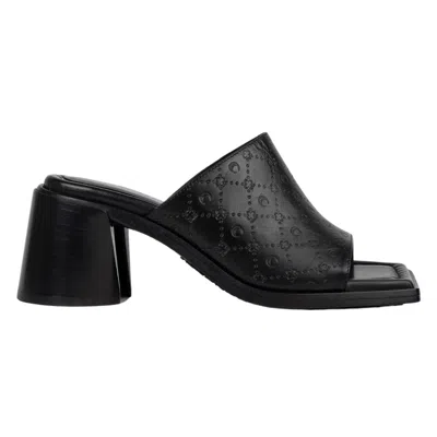MARINE SERRE EMBOSSED LEATHER MULES IN BLACK