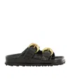 Marine Serre Black Logo Debossed Leather Sandals In Black