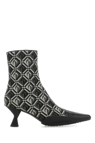 Marine Serre Embroidered Cotton Blend Moon Diamant Ankle Boots In Black