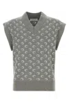 Marine Serre Knitted Vest Featuring Embroidered Pattern In Gray