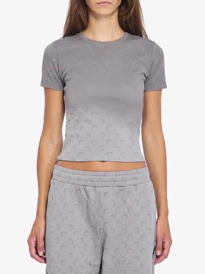 Marine Serre Faded Moon Tshirt In Gray