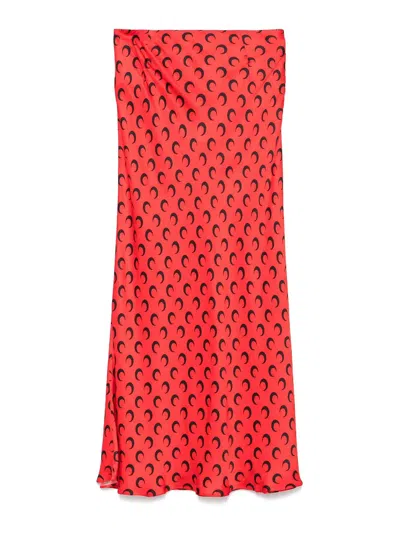 MARINE SERRE CRESCENT MOON-PRINT SATIN MIDI SKIRT