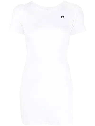 Marine Serre Fein Geripptes T-shirtkleid In White