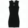 Marine Serre Fitted Black Mini Dress With Circular Emblem In Black
