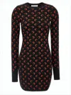 Marine Serre Fitted Black Mini Dress With Long Sleeves And Crescent Pattern In Black