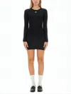 Marine Serre Fitted Black Mini Dress With Long Sleeves And Round Neckline In Black