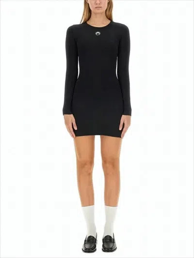 MARINE SERRE FITTED BLACK MINI DRESS WITH LONG SLEEVES AND ROUND NECKLINE